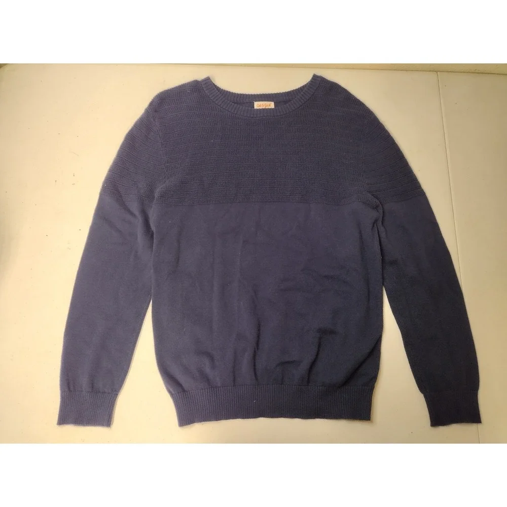 Cat & Jack Boys Navy Blue Textured Knit Cotton Pullover Sweater Size XL 14